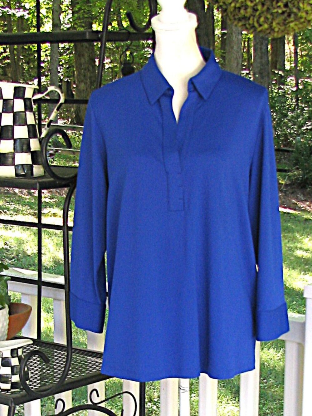Foxcroft NYC easy care wrinkle resistant v neck top shirt Medium blouse luxury
